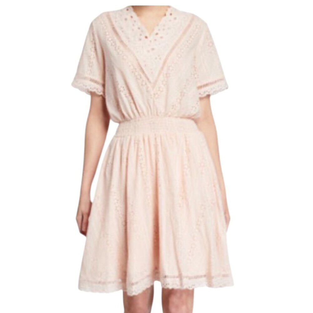 Stellah Eyelet Scalloped Smocked Waist Dress I Size: L